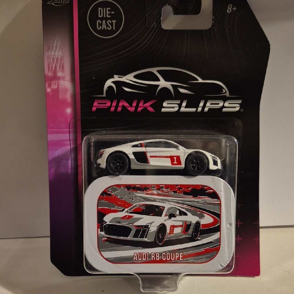 B21 Pink Slips Audi R8 Coupe Toy Car - White with Red Accents